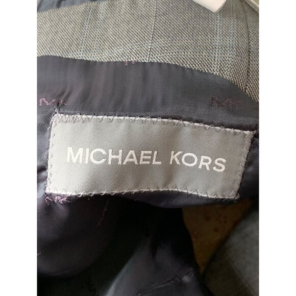 New Michael Kors Mens Grey Plaid Two-Button Blazer 44R Polyester Blend RH10466 - Picture 2 of 8